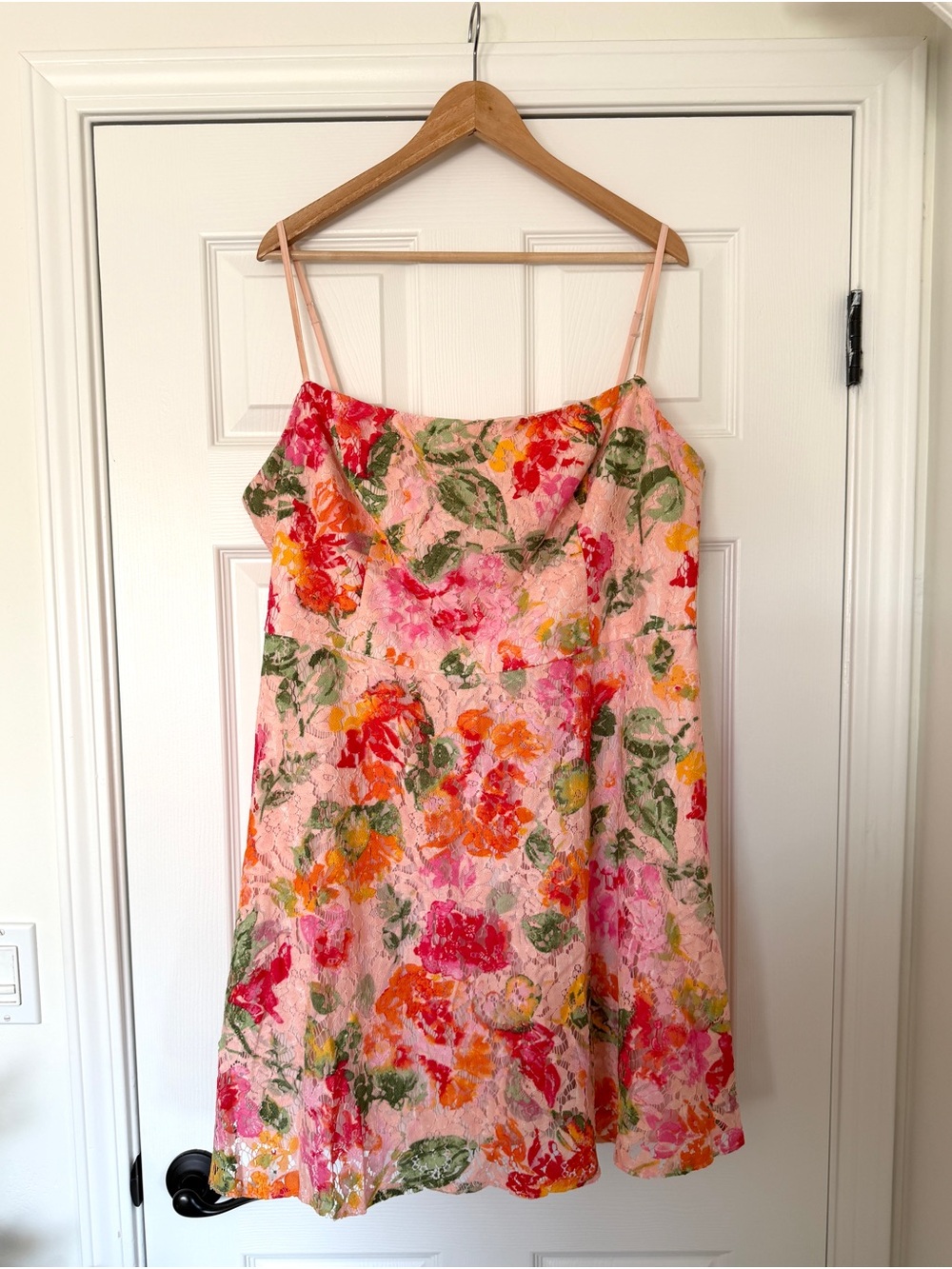 Floral Pink Spaghetti-Strap Prom Dress